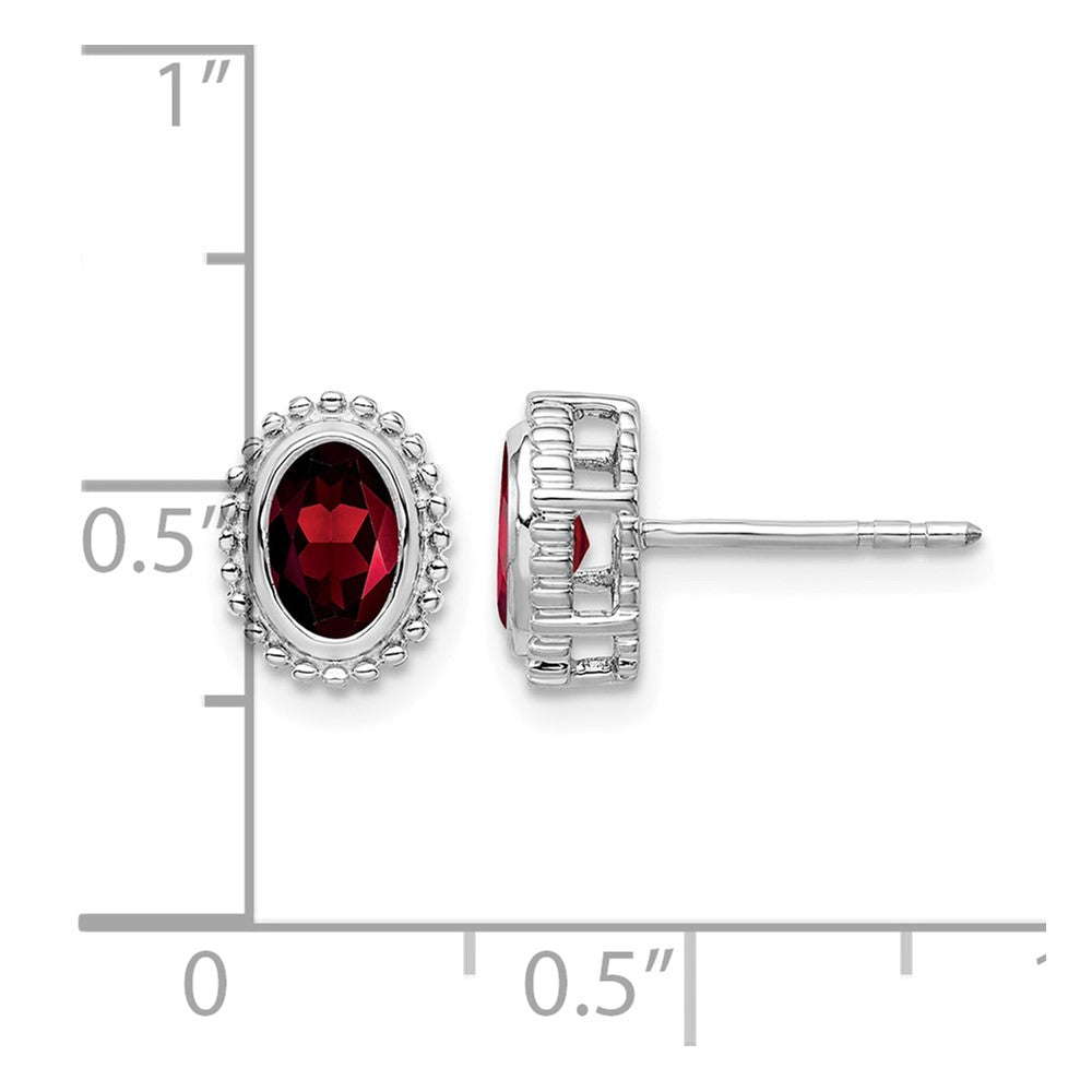 10k White Gold Oval Garnet Post Earrings