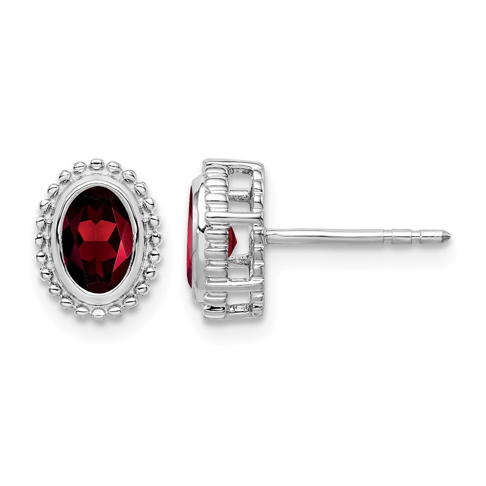 10k White Gold Oval Garnet Post Earrings