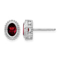 10k White Gold Oval Garnet Post Earrings