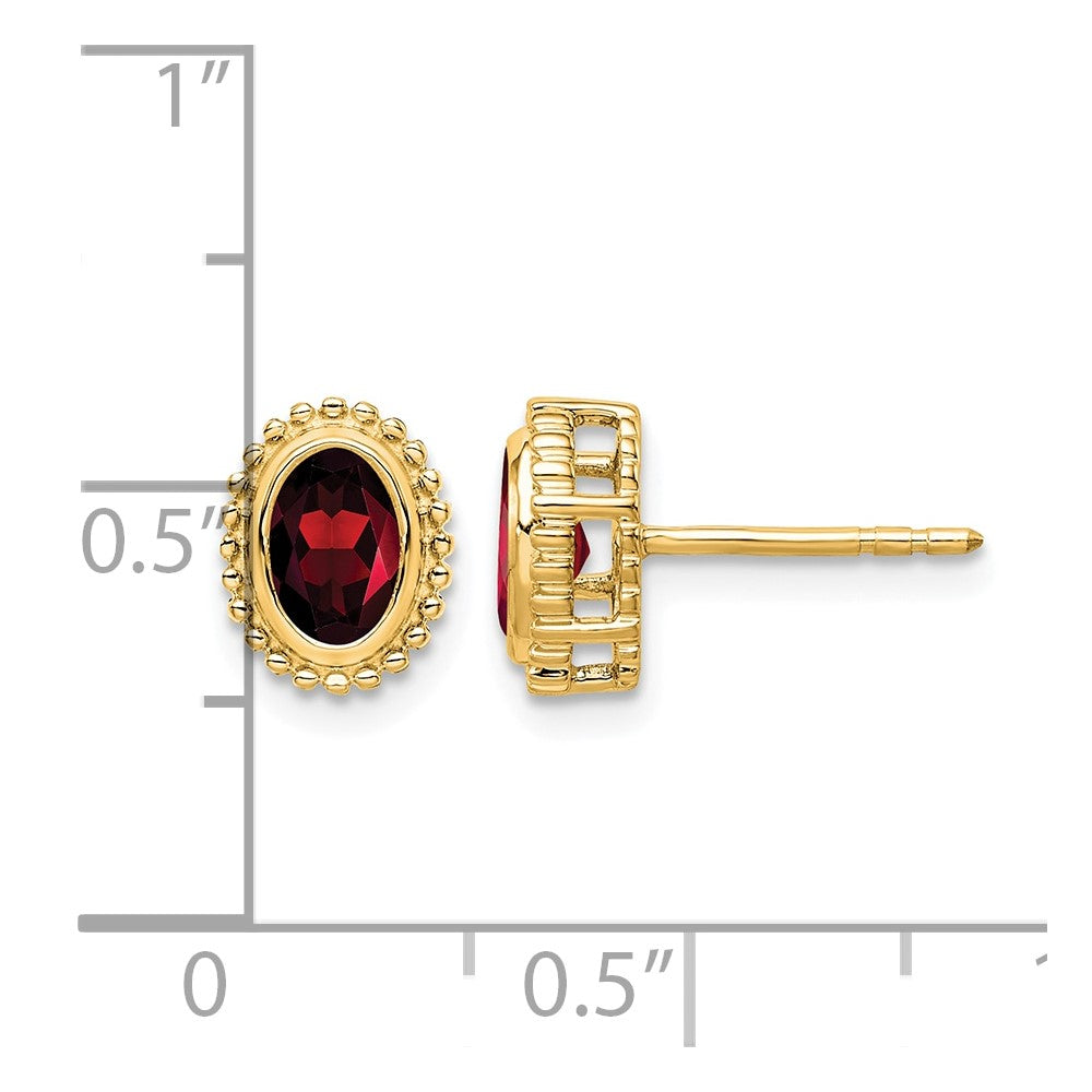 10k Oval Garnet Post Earrings
