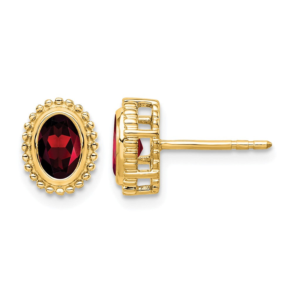 10k Oval Garnet Post Earrings