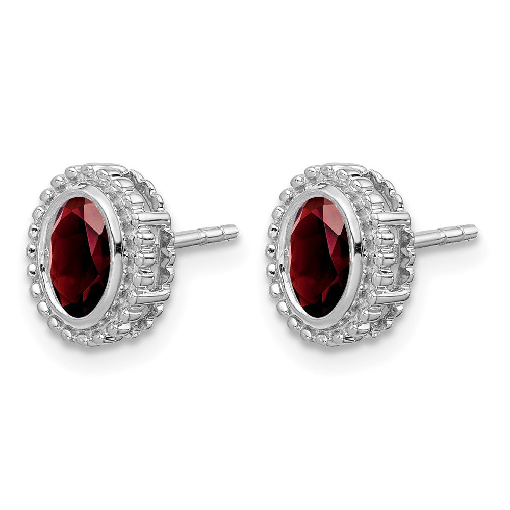 14k White Gold Oval Garnet Post Earrings
