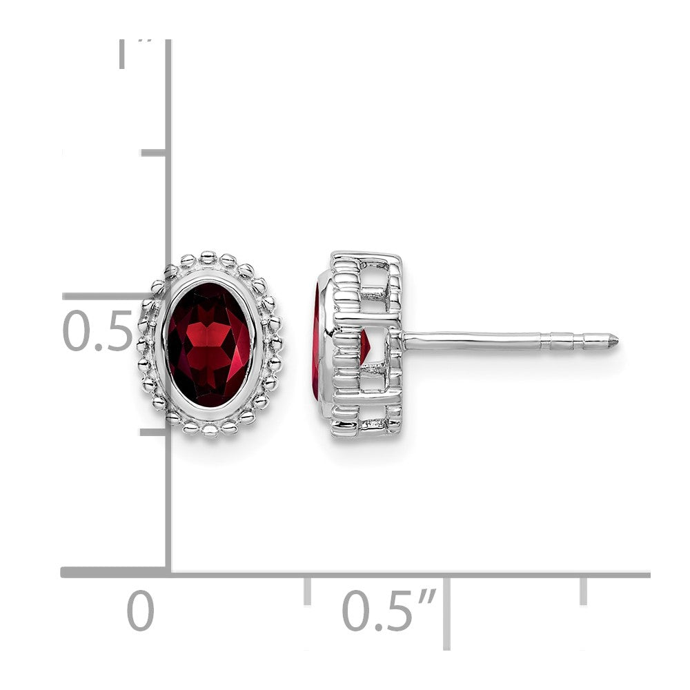 14k White Gold Oval Garnet Post Earrings