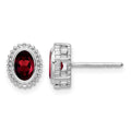 14k White Gold Oval Garnet Post Earrings