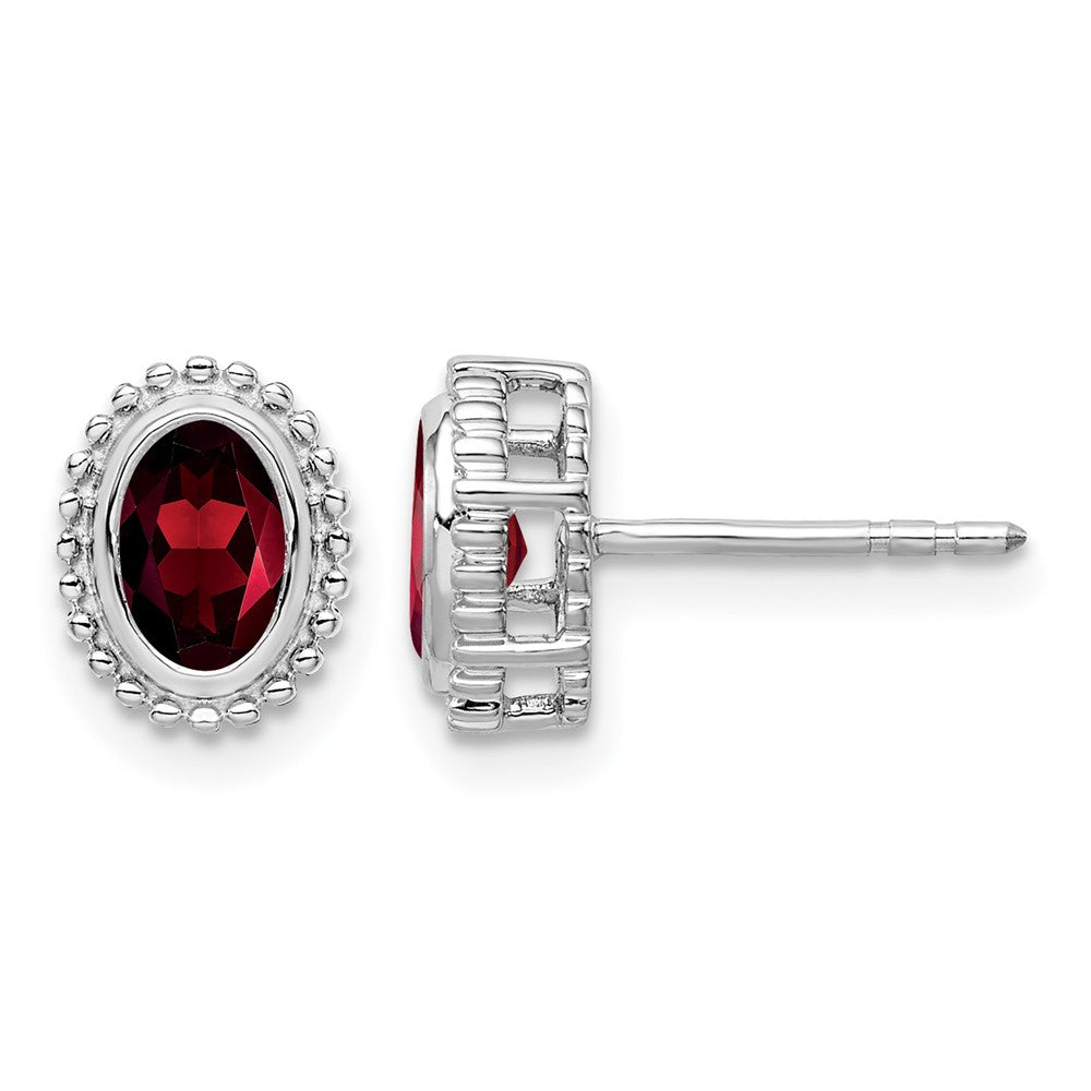 14k White Gold Oval Garnet Post Earrings
