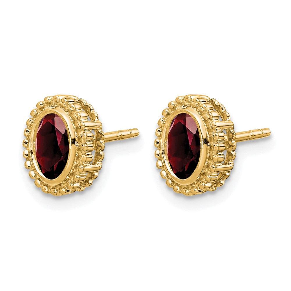 14k Oval Garnet Post Earrings