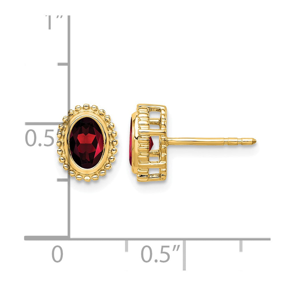 14k Oval Garnet Post Earrings
