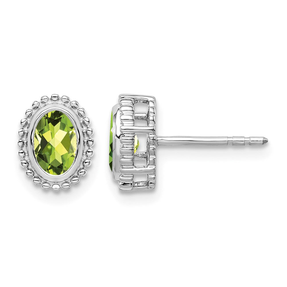 10k White Gold Oval Peridot Post Earrings