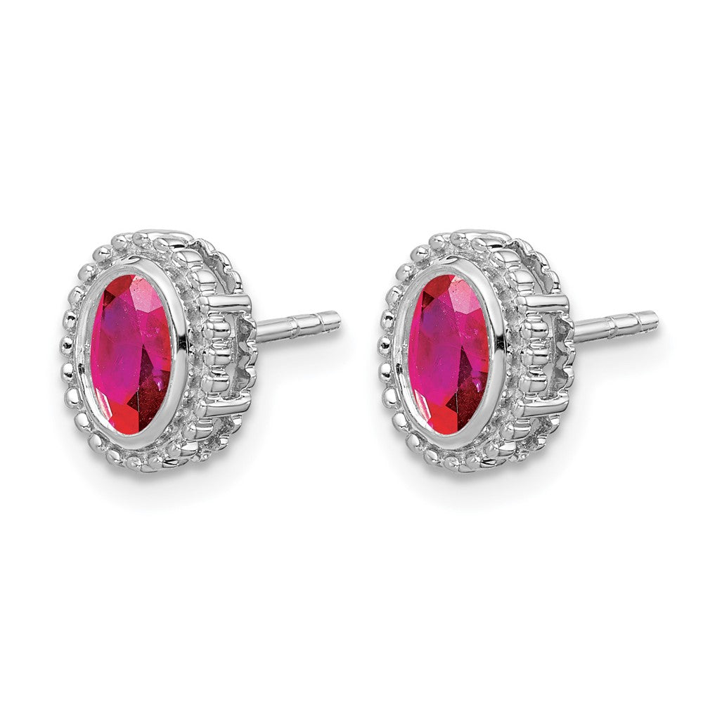 14k White Gold Oval Ruby Post Earrings