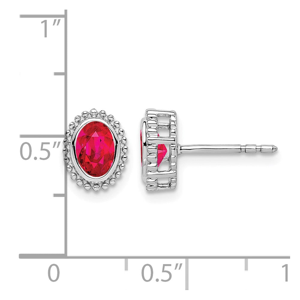 14k White Gold Oval Ruby Post Earrings