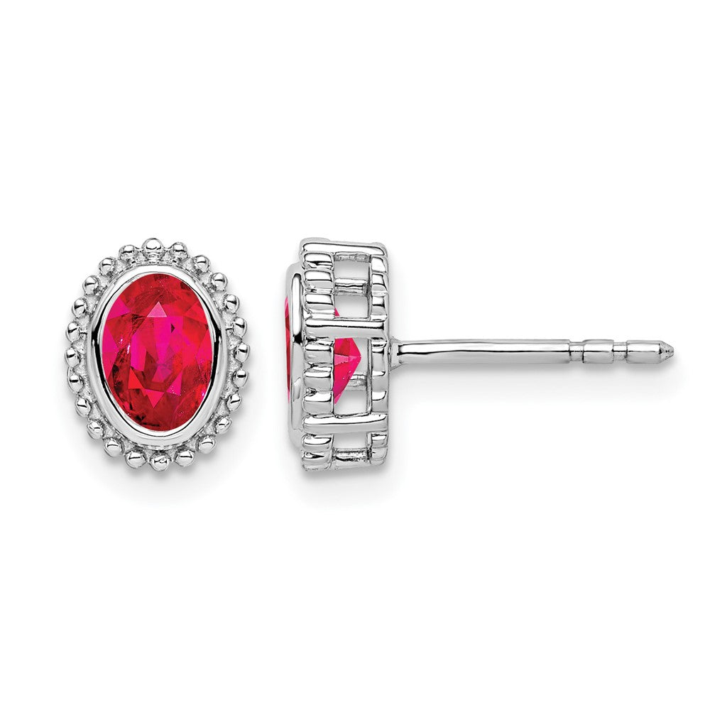 14k White Gold Oval Ruby Post Earrings