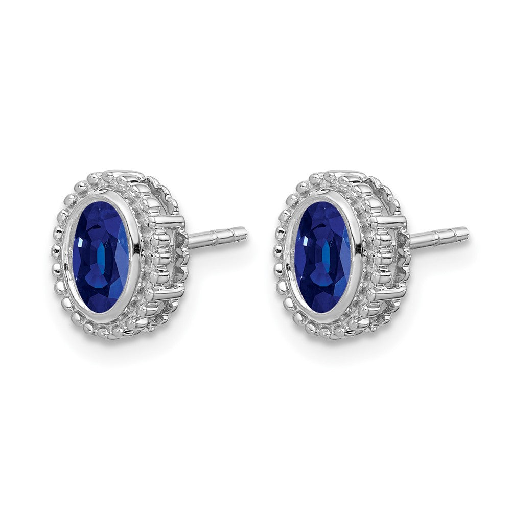 14k White Gold Oval Sapphire Post Earrings