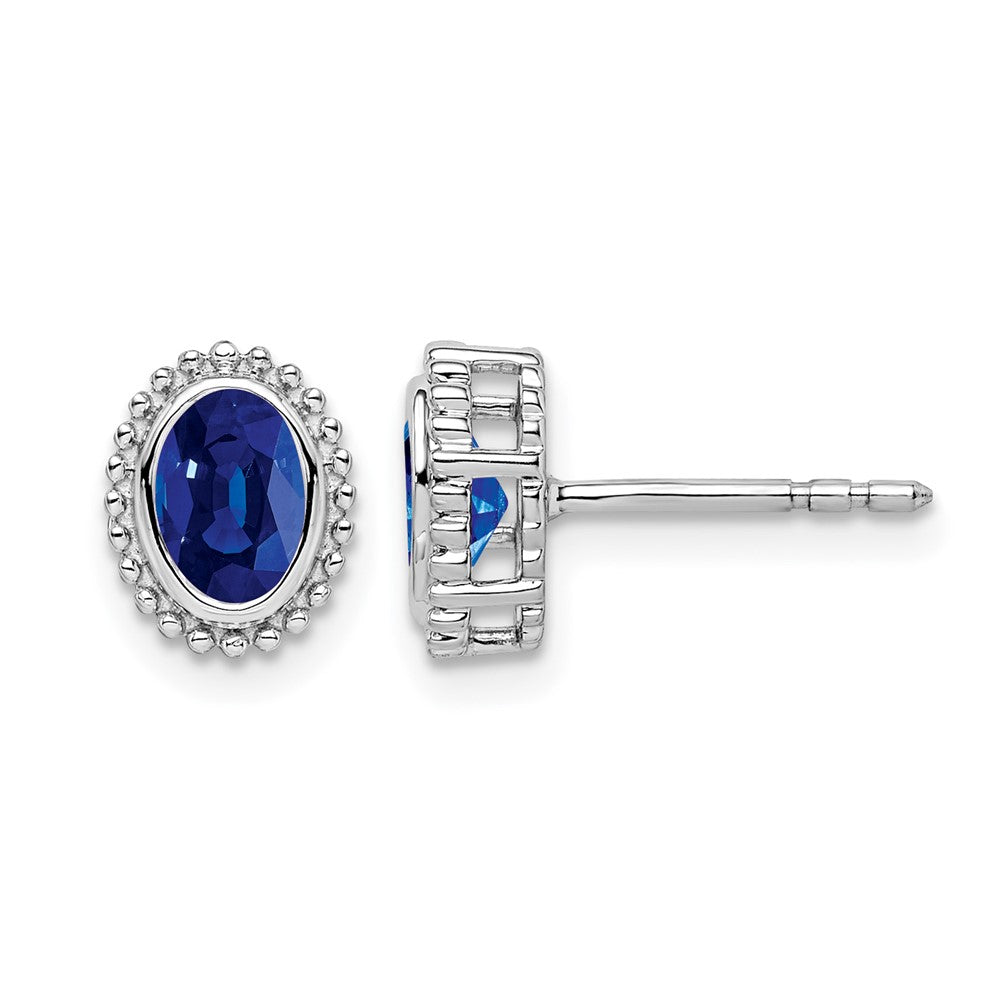 14k White Gold Oval Sapphire Post Earrings