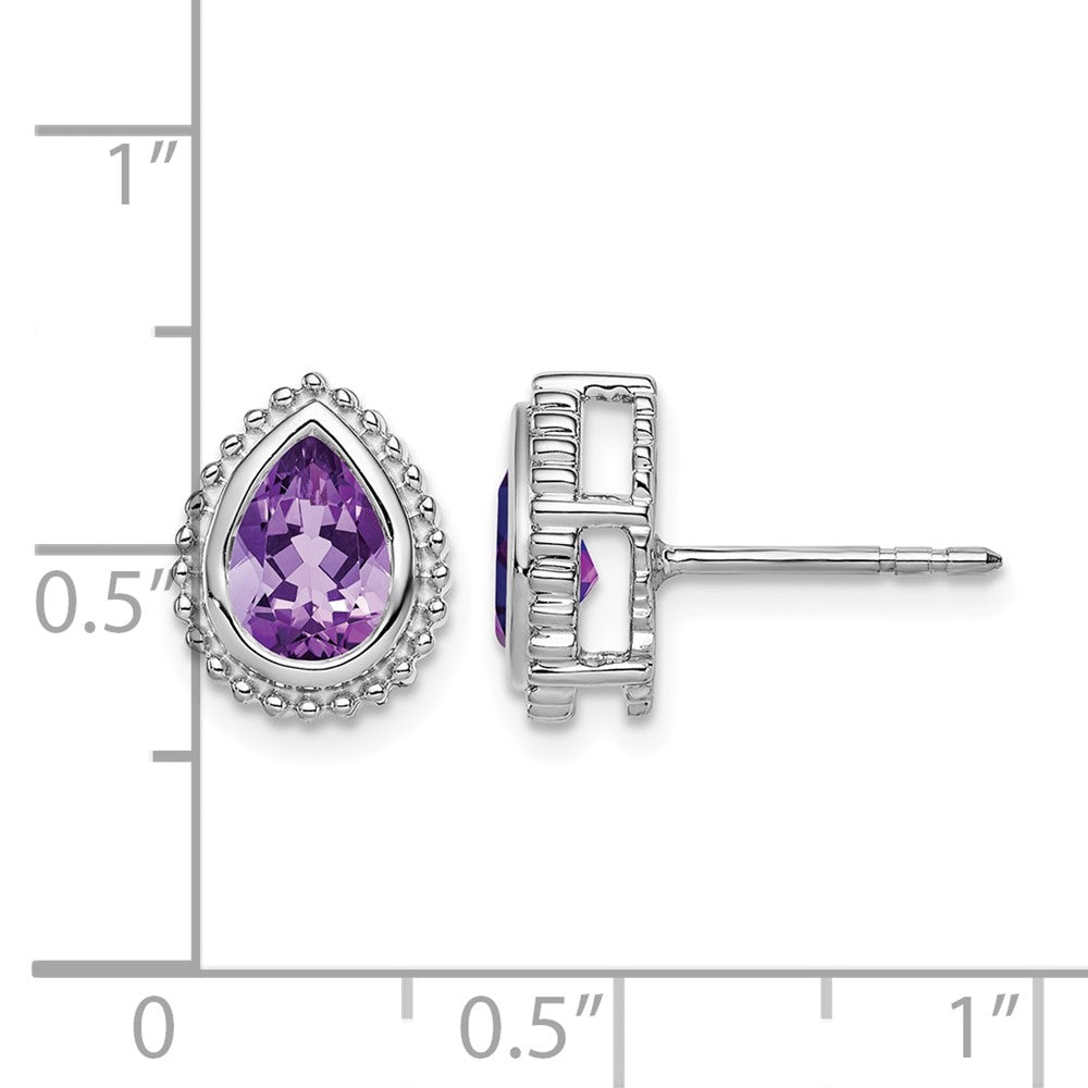 14k White Gold Pear Amethyst Post Earrings