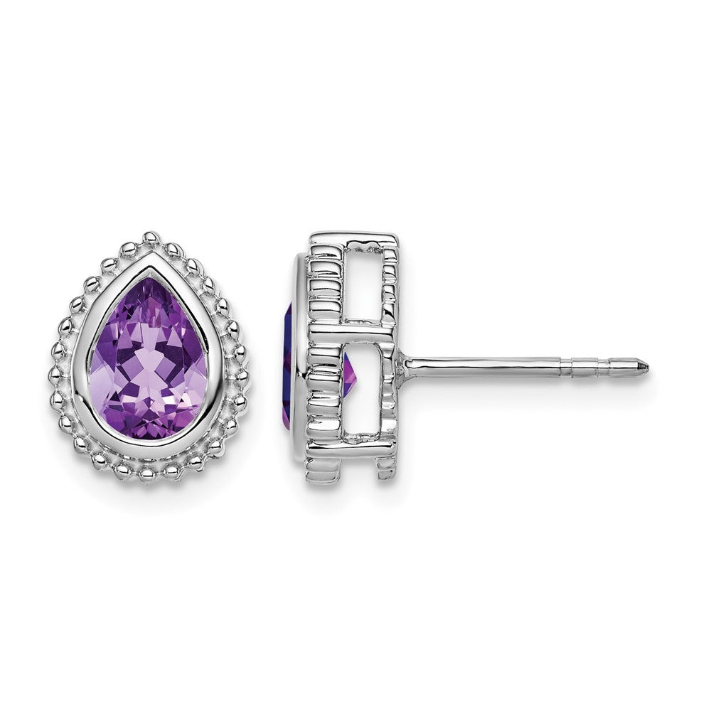 14k White Gold Pear Amethyst Post Earrings