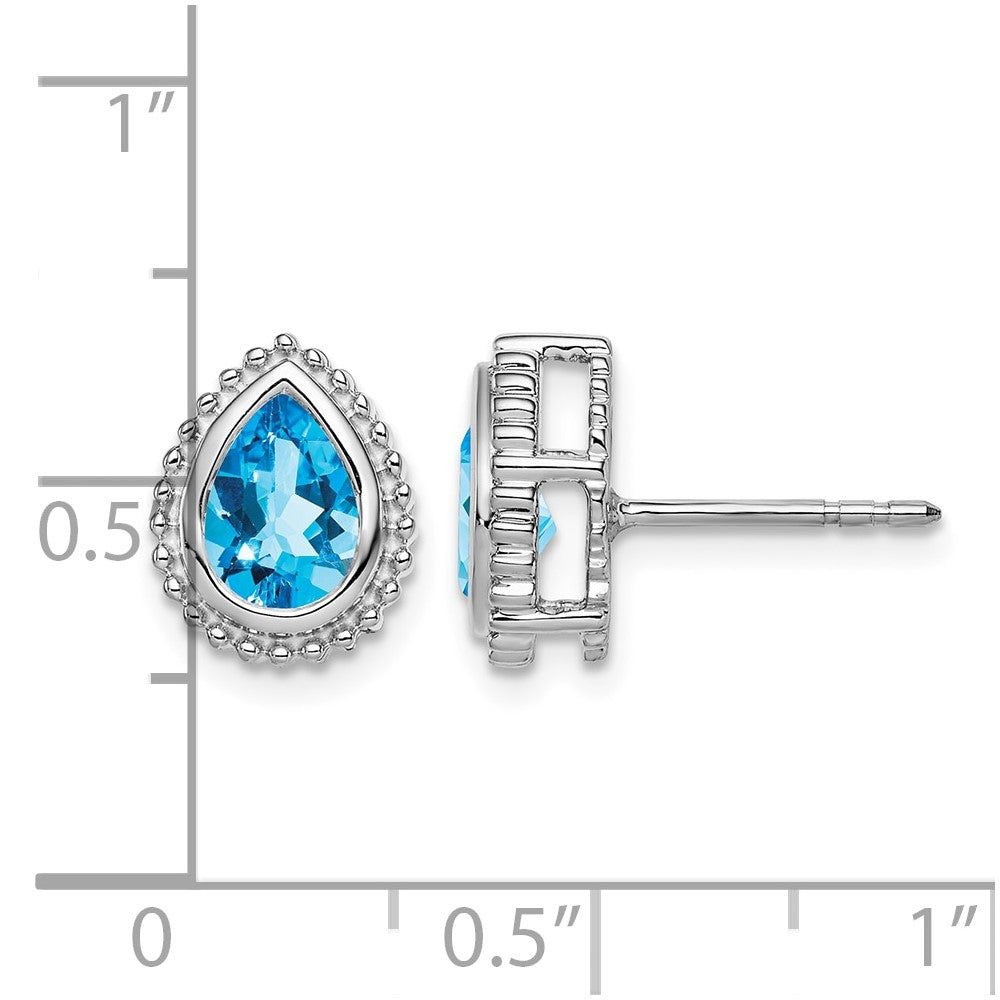 14k White Gold Pear Blue Topaz Post Earrings