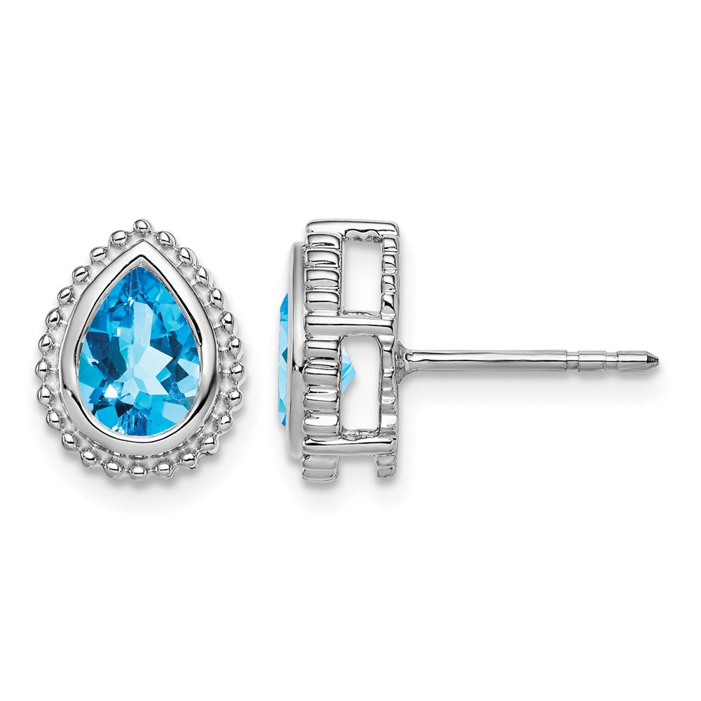 14k White Gold Pear Blue Topaz Post Earrings