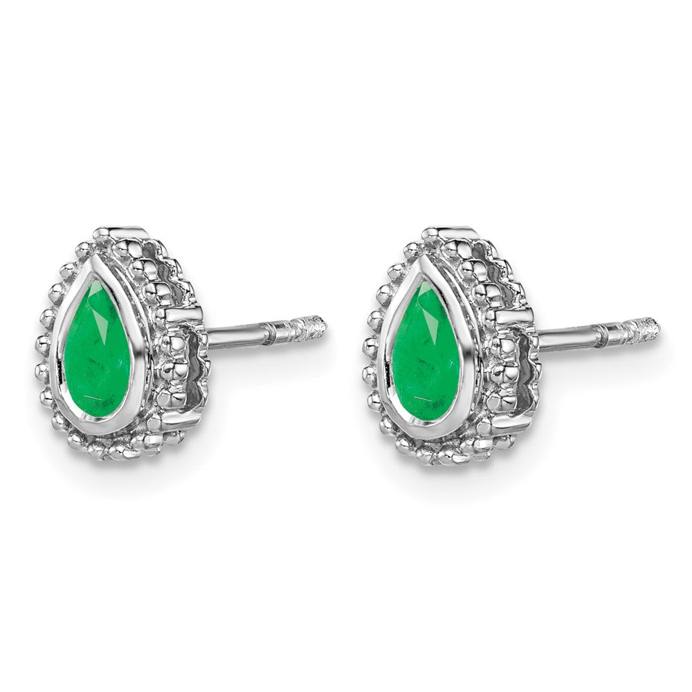 14k White Gold Pear Emerald Post Earrings