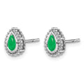 14k White Gold Pear Emerald Post Earrings