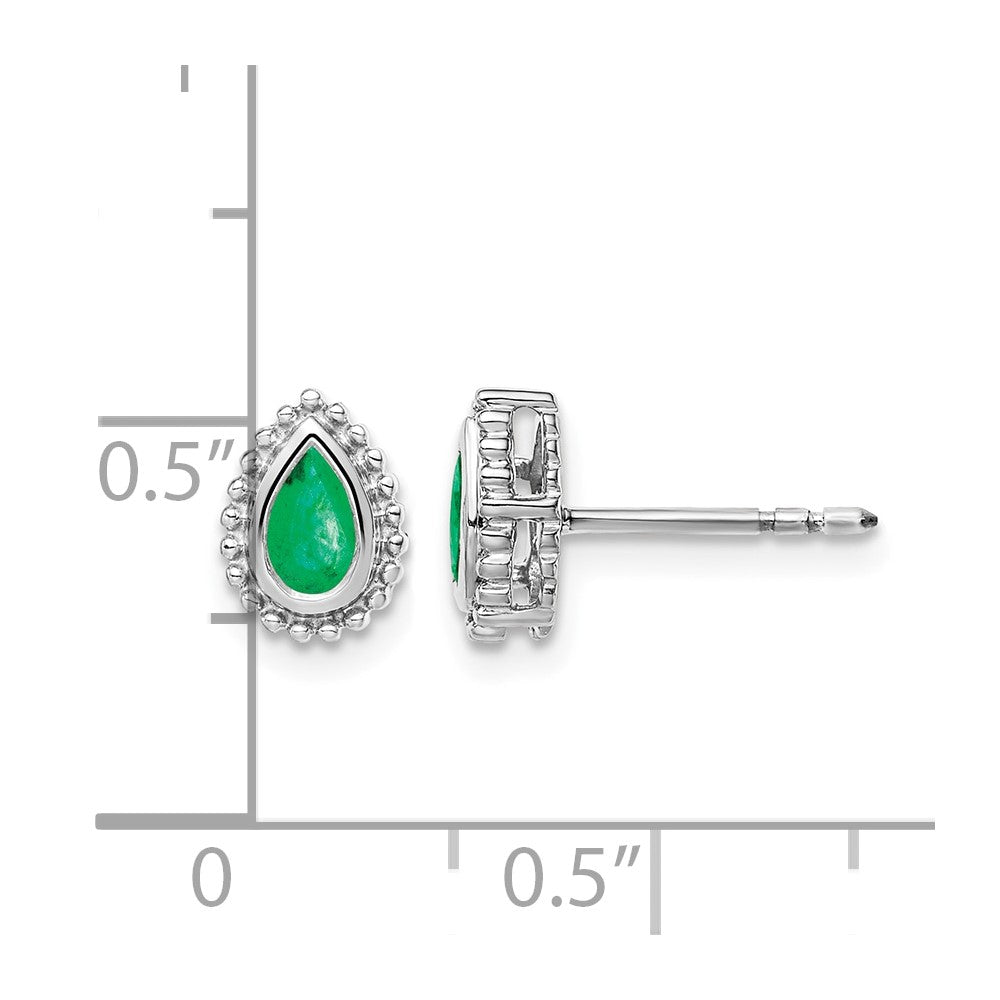 14k White Gold Pear Emerald Post Earrings