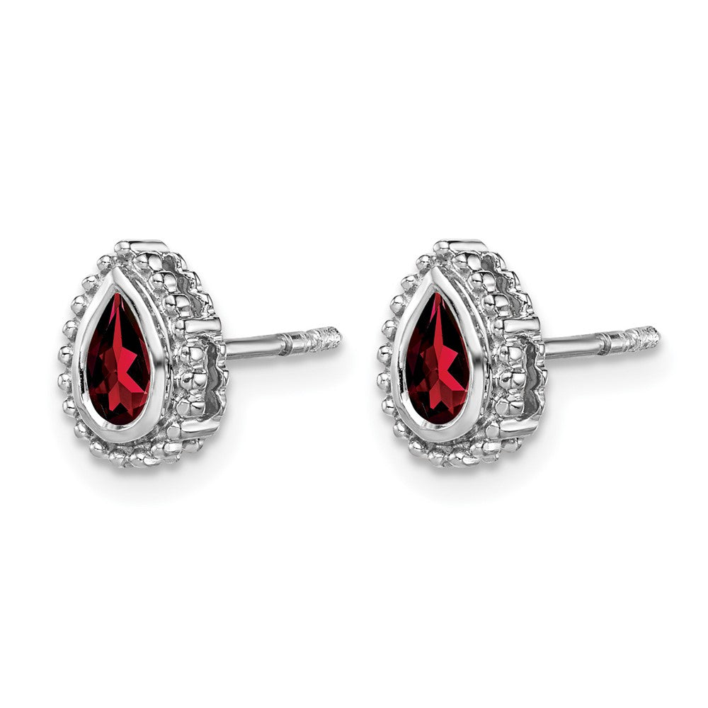 14k White Gold Pear Garnet Post Earrings