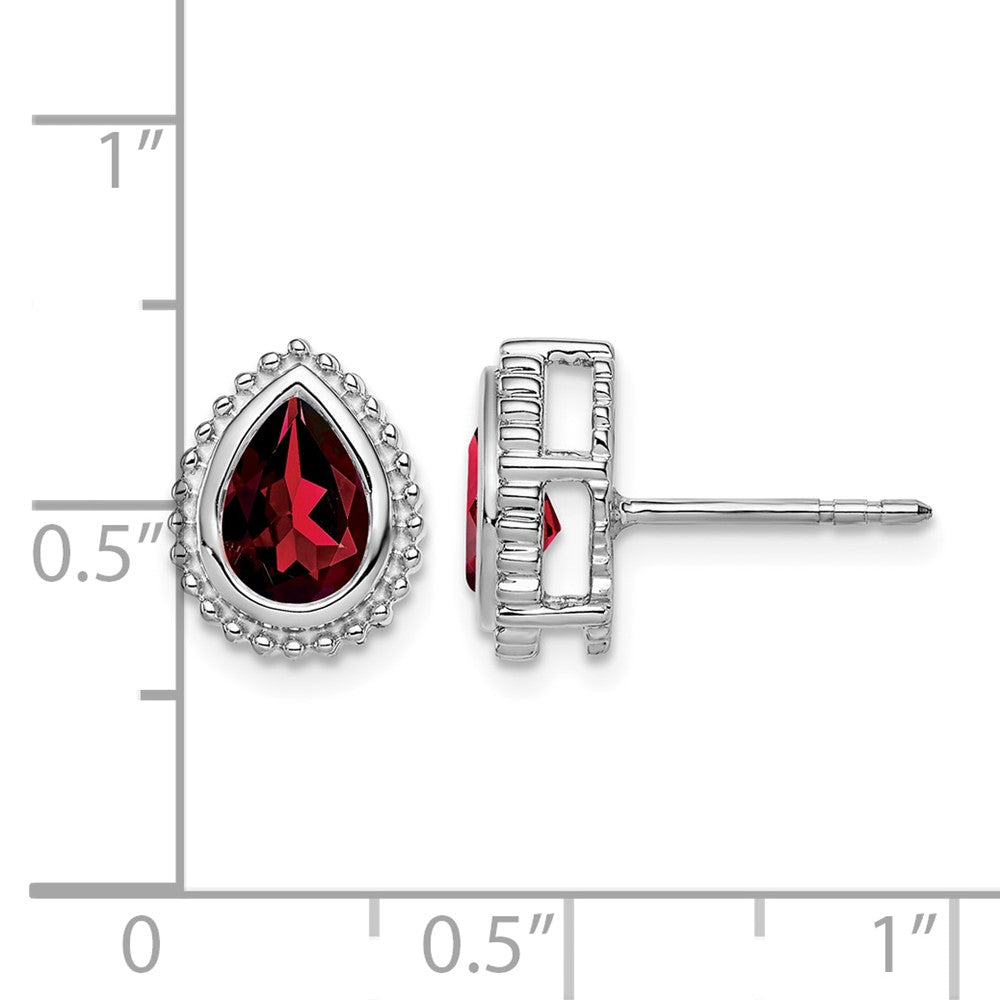 14k White Gold Pear Garnet Post Earrings