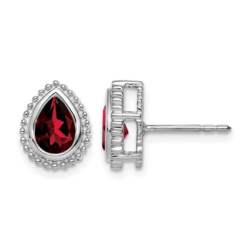 14k White Gold Pear Garnet Post Earrings