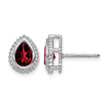 14k White Gold Pear Garnet Post Earrings