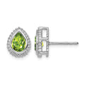 14k White Gold Pear Peridot Post Earrings