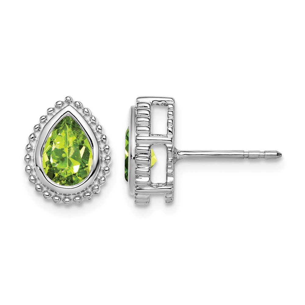 14k White Gold Pear Peridot Post Earrings