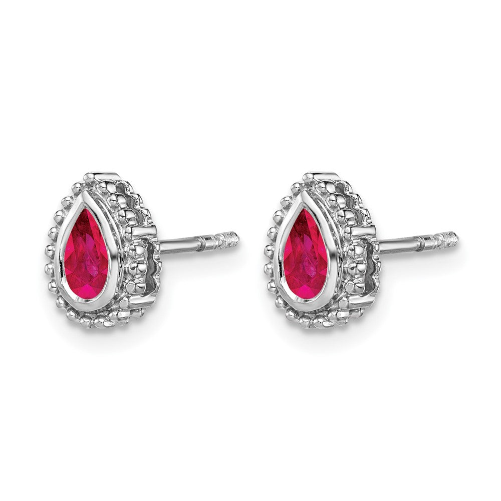 14k White Gold Pear Ruby Post Earrings