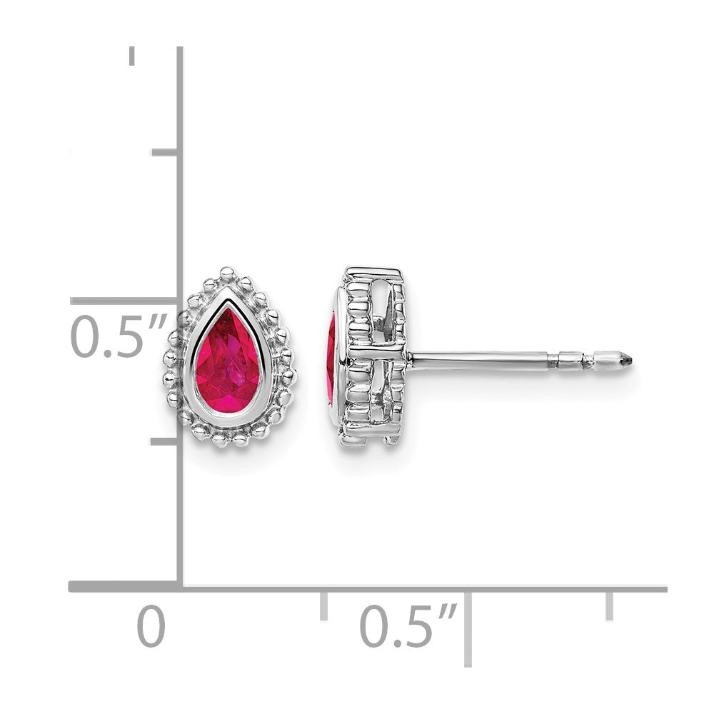 14k White Gold Pear Ruby Post Earrings