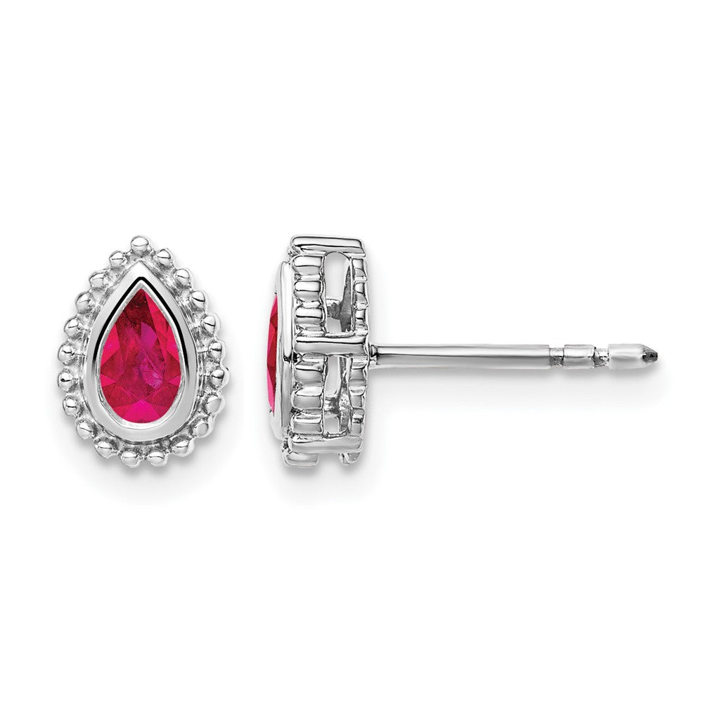 14k White Gold Pear Ruby Post Earrings