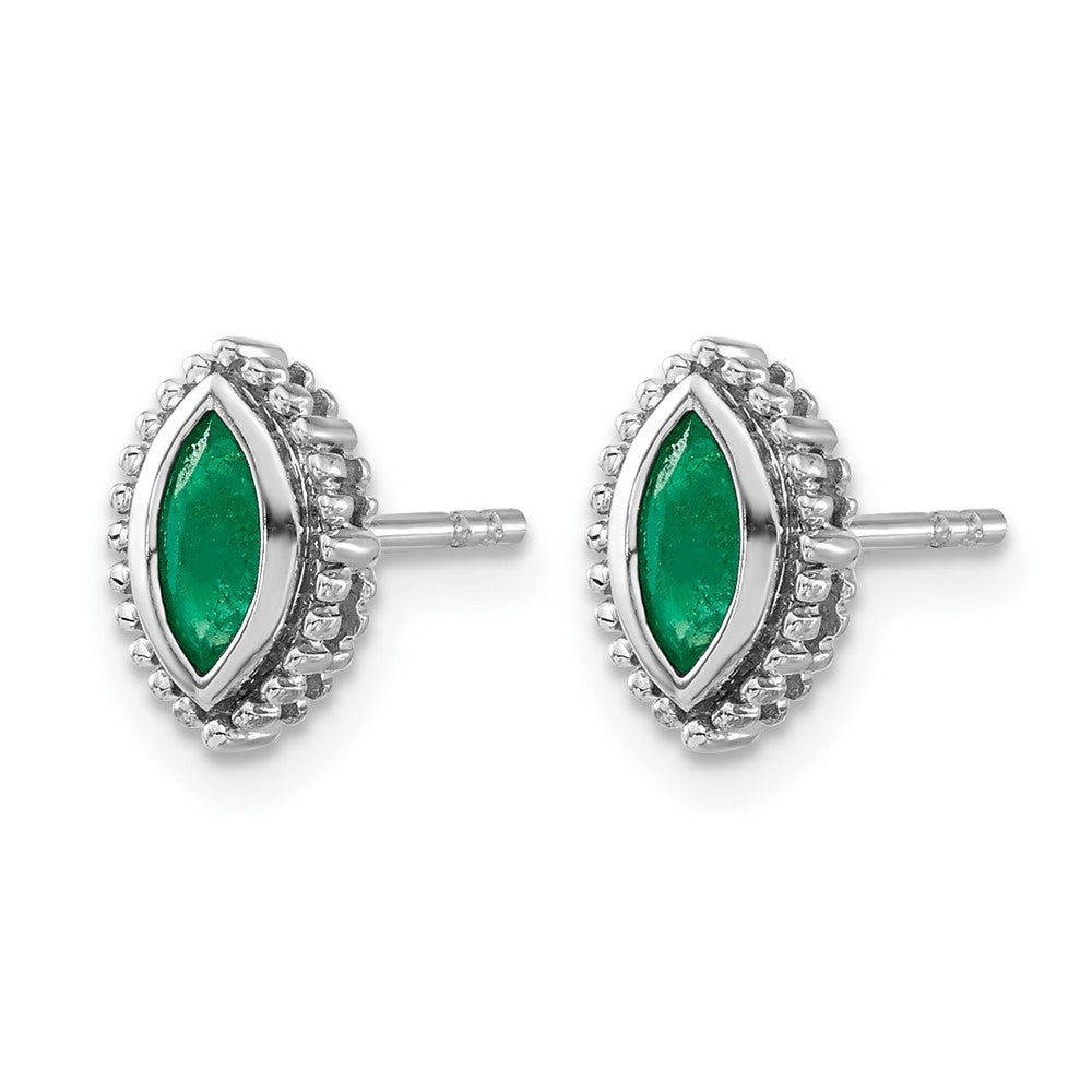 14k White Gold Marquise Emerald Post Earrings