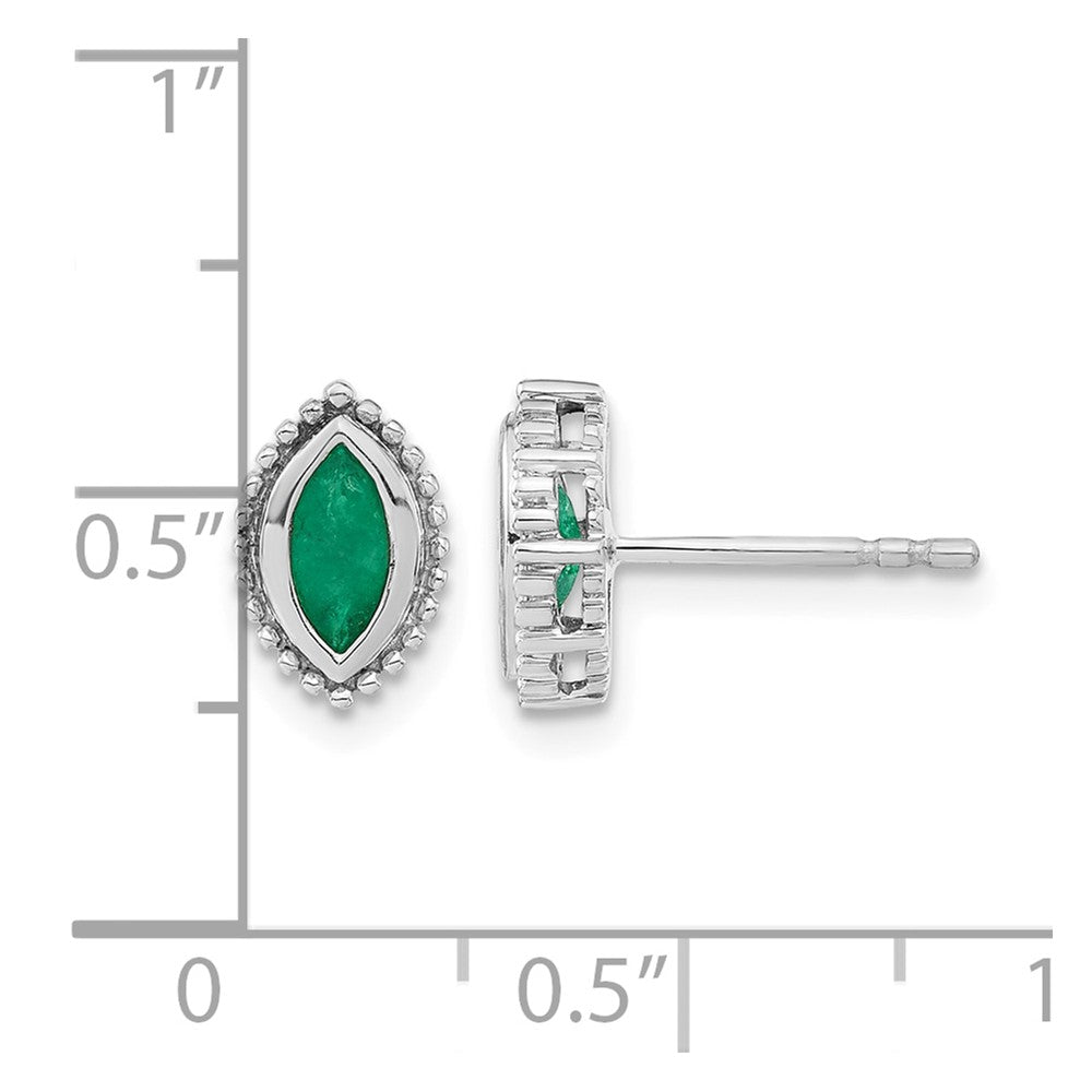 14k White Gold Marquise Emerald Post Earrings