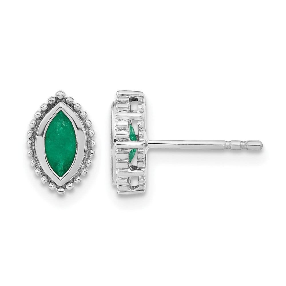 14k White Gold Marquise Emerald Post Earrings
