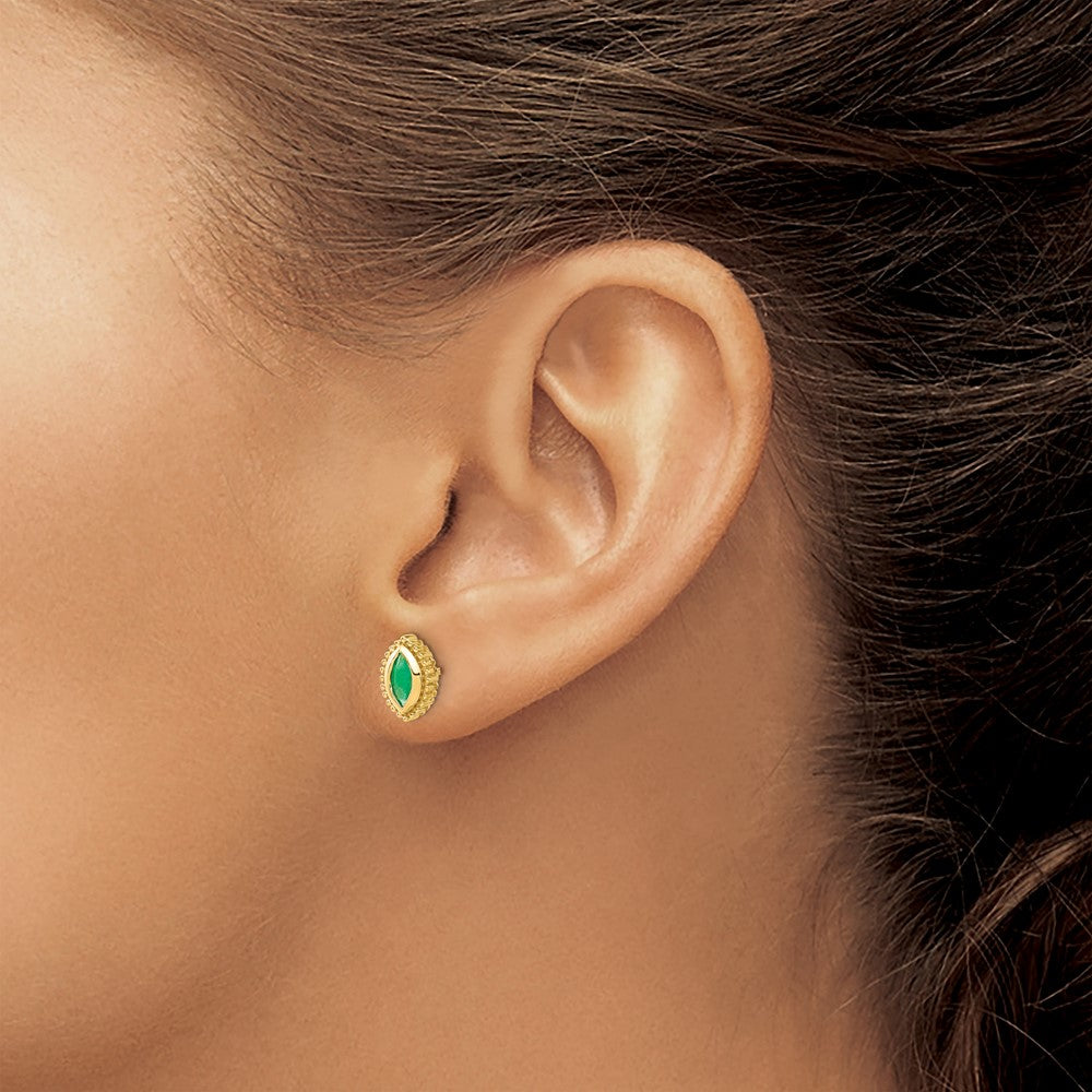 14k Marquise Emerald Post Earrings
