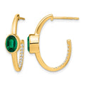 14k Oval Created Emerald and Diamond J-Hoop Earrings