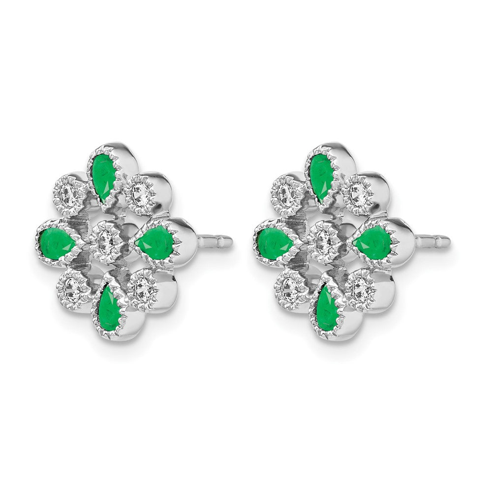 14k White Gold Emerald and Diamond Post Earrings