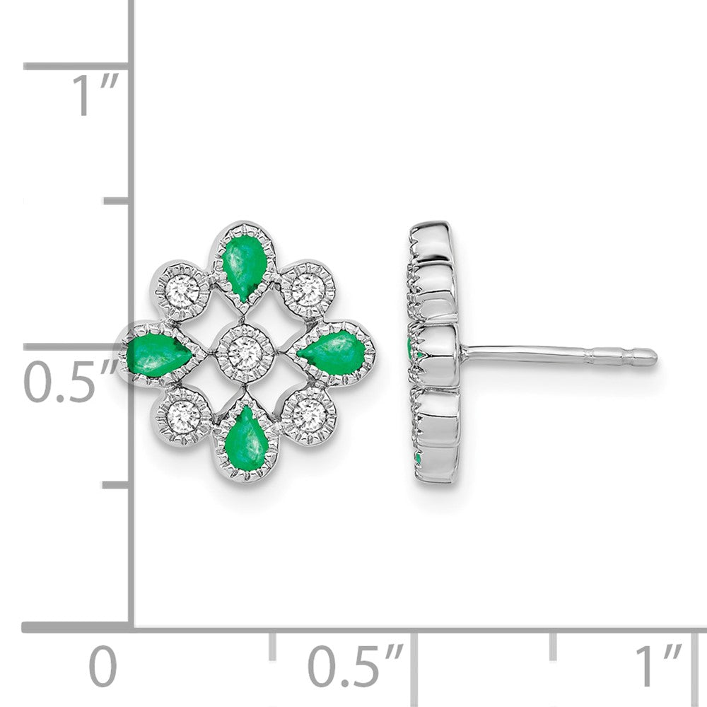 14k White Gold Emerald and Diamond Post Earrings