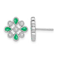 14k White Gold Emerald and Diamond Post Earrings