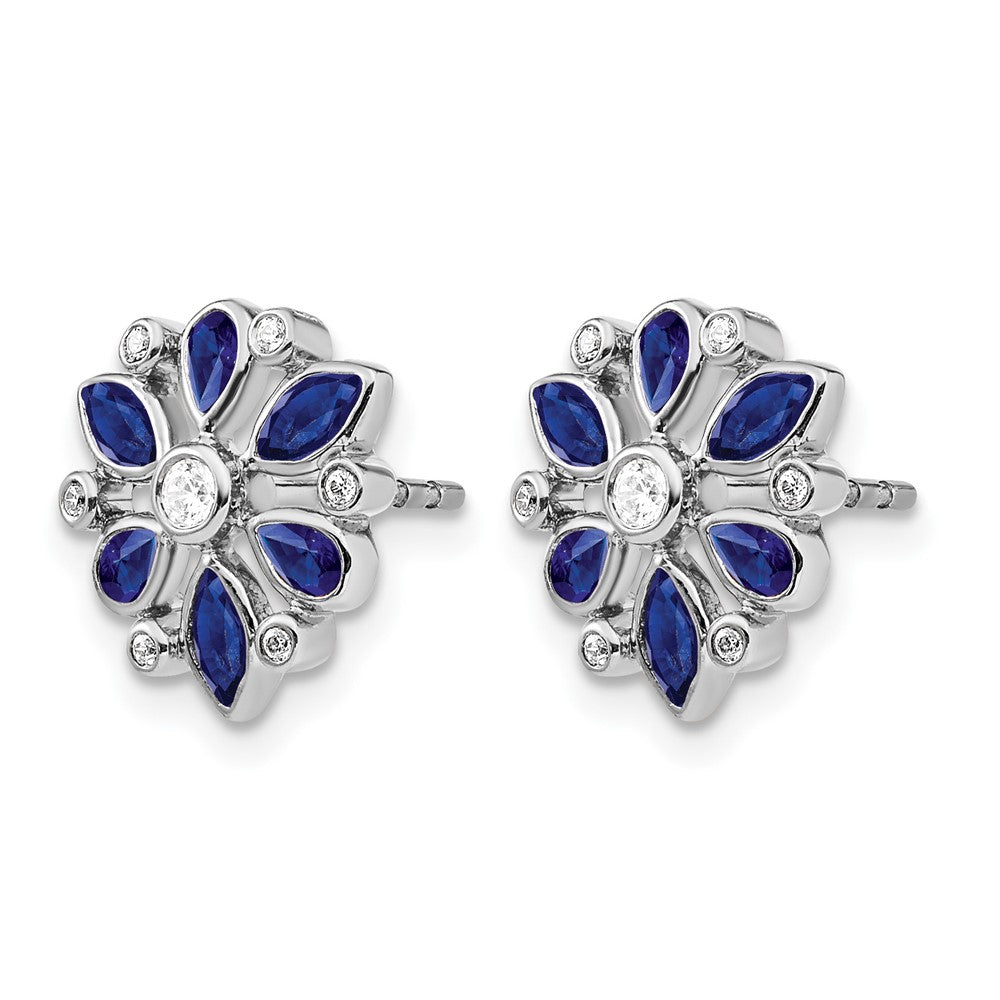 14k White Gold Sapphire and Diamond Post Earrings