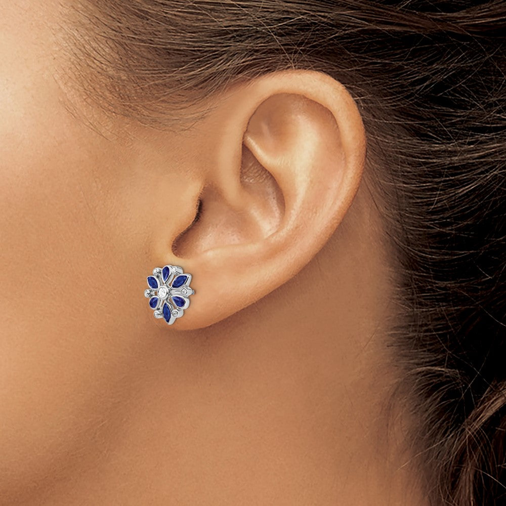 14k White Gold Sapphire and Diamond Post Earrings