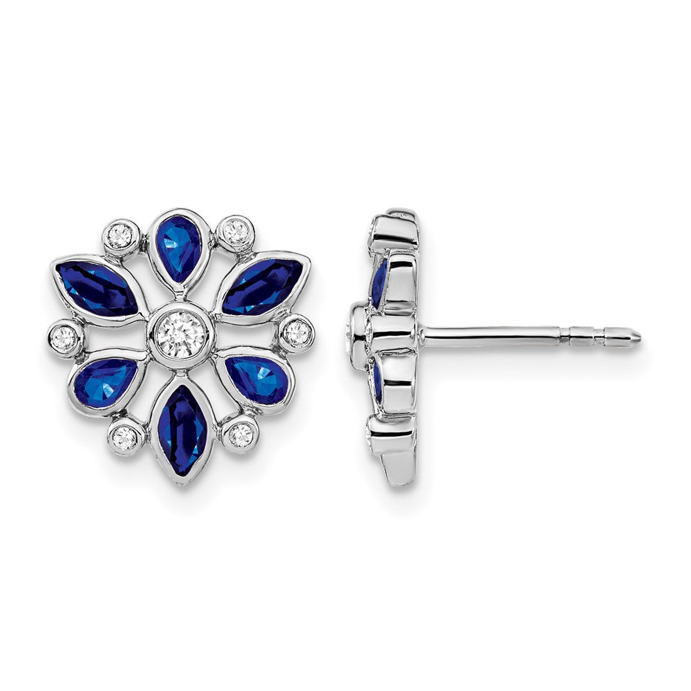 14k White Gold Sapphire and Diamond Post Earrings