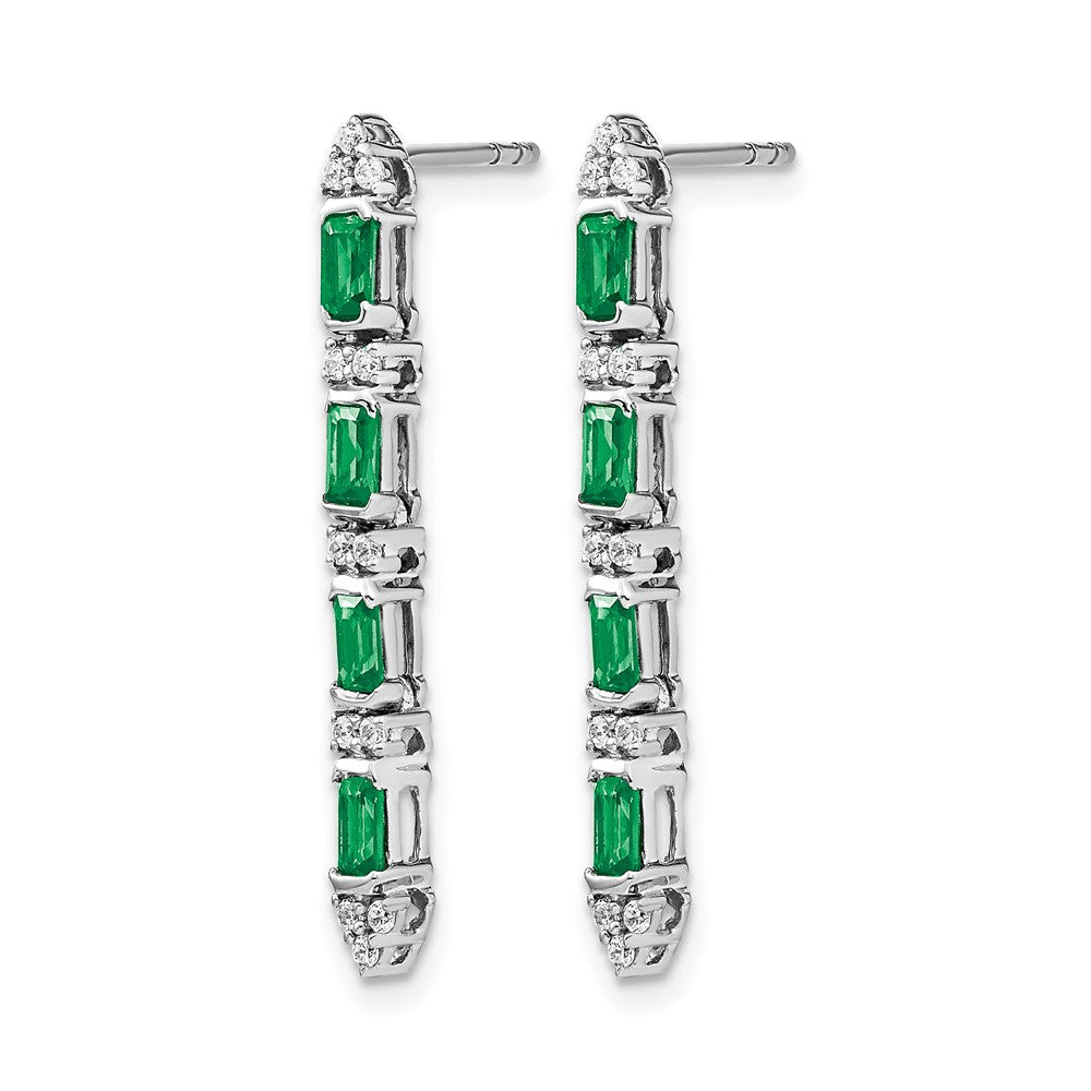 14k White Gold Emerald and Diamond 4-stone Dangle Earrings