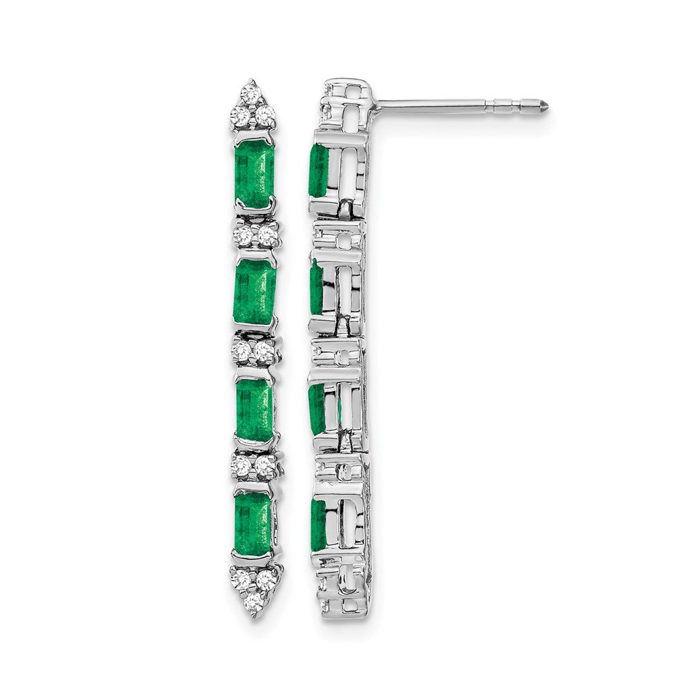 14k White Gold Emerald and Diamond 4-stone Dangle Earrings