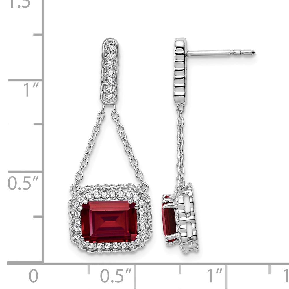 14k White Gold Created Ruby and Diamond Dangle Earrings