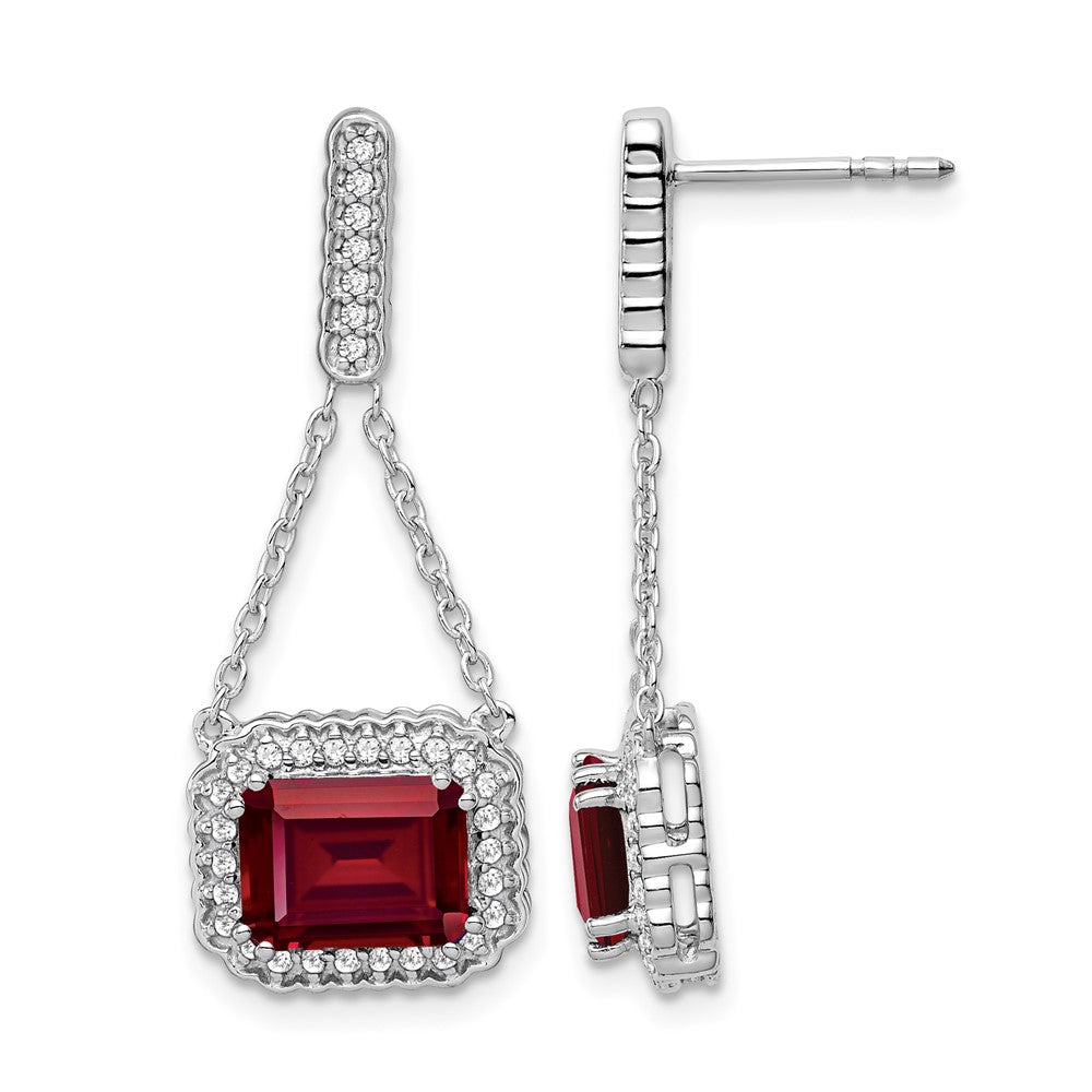 14k White Gold Created Ruby and Diamond Dangle Earrings