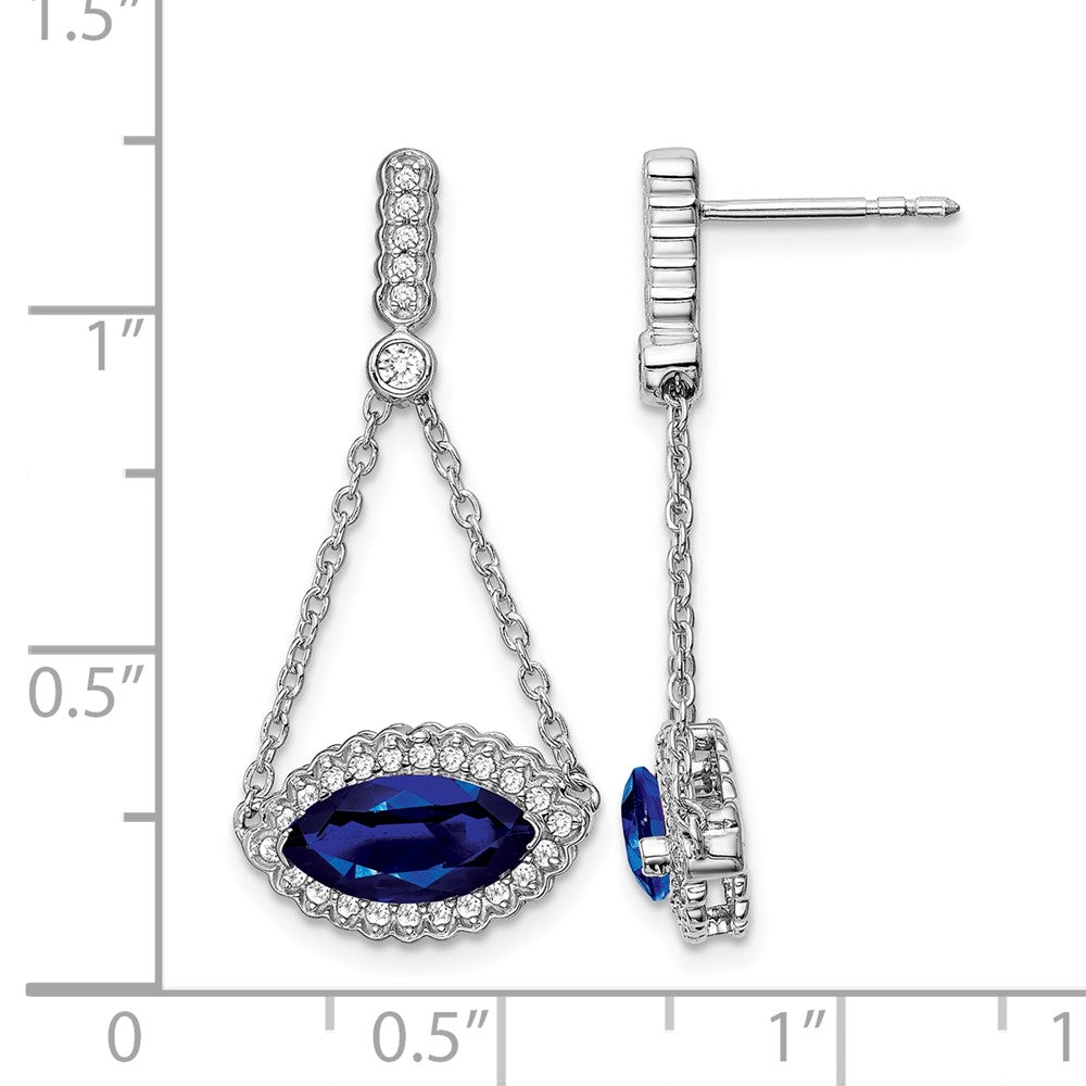 14k White Gold Marquise Created Sapphire and Diamond Earrings