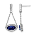 14k White Gold Marquise Created Sapphire and Diamond Earrings